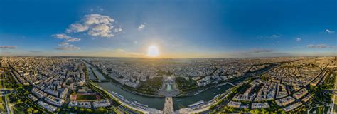 360 degrees skyline aerial view of Paris in France with the Tour Eiffel tower and Pont Saint-Michel bridge on Senna river, from top of the church Notre Dame . . 360 gigapixel paris